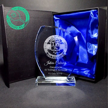 Trofeo de cristal personalizado premio torneo de golf